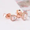 Rose Gold Teardrop Stud Earring Real Sterling Silver Women Girls Wedding Sieraden met originele doos voor Pandora Yellow Gold-Pated CZ Diamond Gift Oorbellen