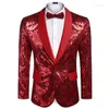 Men's Suits Shiny Red Floral Sequin Tuxedo Blazer Jacket Men Shawl Collar One Button Christmas Party Prom Dinner Nightclub Costume Homme