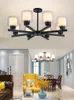 Chandeliers Farmhouse Chandelier Wagon Whagon Lâmpada de teto moderno para sala de estar para sala de jantar Luminárias de prata preta e27 E27