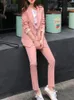 Women's Suits Blazers Fashion Korean Women Business Trousers Suit Long Sleeve Pink Blazer Jackets Pencil Pants 2 Pieces Set Femme Formal Outfits 221008