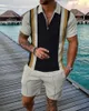 Men's Tracksuits 2022 Men's Suit 3D Color Stitching Print Summer Short Sleeve Polo Shirt Shorts Fashion Zipper Two Piece Set