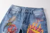 Men's Jeans Handpainted Paint 3d Pattern Printed Small Straight Slim Ripped Jeans Streetwear Hole Hip Hop Jeans male Cotton Denim Pants 221008