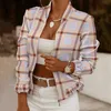 Women's Jackets Women Fall Jackets Chain Plaid Retro Floral Print Zipper Up Bomber Outwear Autumn Spring Casual Slim Female Short Coat XXL Tops T221008