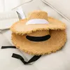 Wide Brim Hats Summer Women Beach Raffia Black White Ribbon Hand Weave Bow Hat Temperament Flat Cap Straw Women's Seaside