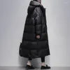 Women's Down Black Long Women's Snow Jacket Winter 90%White Duck Hooded Loose Coat Windproof Thicken Parkas Outwear Female