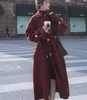 Women's Wool Female Woolen Coat Over Knee Long Burgundy Autumn Winter Loose Thick Solid Women Overcoat Elegant Blend Robe Outdoor