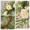 Decorative Flowers 50cm Artificial Tea Bud Floral Garland Simulated Silk White Camellia Wreath For Living Room Bedroom Kitchen