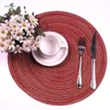 Flatware Sets P15D 6Pcs Nordic Round Woven Placemats Waterproof Dining Table Mat Non-Slip Heat Resistant Napkin Bowl Pad Drink Cup