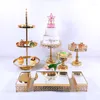 Festliga leveranser 6-10 st Crystal Cake Stand Set Metal Mirror Cupcake Decorations Dessert Pedestal Wedding Party Display Tray