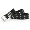 Bälten Y2K Women Star Eye Rivet Belt Double Row Hole Punk midjeband Hålig ut Pu Leather Jeans Dekorativa mode midjeband