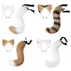 Party Masks 2022 Plush Headbands Furry Animal Faux Ears Headwear Tail Set Kawaii Hair Hoop For Halloween Cosplay Headpiece Supplies