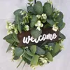 Fleurs décoratives Bienvenue Guirlande Porte Décoration En Plastique Feuille D'eucalyptus Guirlande Artificielle Faux Plantes Fête De Mariage Décor À La Maison Suspendus