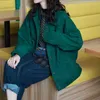 Damesjassen Basisjacks Women Solid Green Corduroy Turn-down kraag vintage Koreaanse stijl Elegante heldere trendy los slanke casual dames T221008