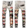 Men's 3D Multicolor English Digital Printing Stretch Slim Fit High Street City Men Retro Ripped Jeans Male Classic Denim Pants 221008