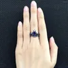 Wedding Rings Dorvey Fashion Kingdom Double Layer Blue Heart Crown Hearts Handring met groothandel sieraden voor vrouwenaccessoires