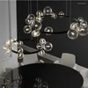 Żyrandole nordyckie minimalizm salon g9 LED żyrandol szklany globał wislarz oświetlenie okrągłe metalowe oprawy oświetleniowe