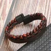 Charm Bracelets Magnetic Bracelet Homme Wrist Natural Volcanic Red Tiger STONE BEAD Braided Leather Multilayer For Men Male