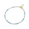 Bracelets de cheville Lii Ji Tanzanite Apatite Pierre véritable naturelle avec cristal autrichien Bracelet de cheville perlé rempli d'or 14K 24 5cm