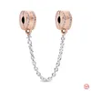 925 Sterling Silver Dangle Charm Women Beads 고품질 보석 선물 도매 새로운 반짝이는 로즈 골드 안전 체인 펜던트 수정 구슬 Pandora 팔찌 DIY
