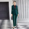 Calça de duas peças femininas de manga comprida cor de cor sólida negócios usam moda temperamento comutar uniformes de trabalho verdes cáqui