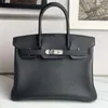 Designers handväskor Designer German Calf Togo Leather Bag 30 Black Gold and Silver Buckle Highend Manual stor kapacitet