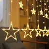 Cadenas 2.5m luces de cortina de estrella decoración navideña blanca cálida 12 estrellas 138 cadena de hadas led usb 8 modos para bodas de dormitorio