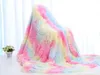 Double Layer Blanket Winter Cozy Warm Long Plush Rainbow Throw Blanket For Sofa Bed Colorful Furry Fluffy Tie Dye Bedspread