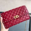 NEW Rivet Sheepskin Shoulder Bag Top Handbags Purse Crossbody Bag Fashion Golden Chain Flap Wallet Card Holder Turnlock
