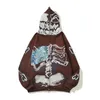 Moletom com capuz Y2K Grunge Skull Skeleton Bones Print Emo Zip Up Hooded Sweatshirts Harajuku Casual Punk Gótico Homens Roupas