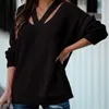 Women's Sweaters 2022 Women's Sweater Casual V-Neck Hollow Out Solid Color Women Vest Pullovers Long Sleeve Chaleco Mujer