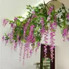 Dekorativa blommor 12st/pack konstgjorda wisteria hängande falska växt diy arch garland rattan silk blomma trädgård butik fest bröllop dekor