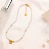 Luxus Design Perlenkette 18 Karat vergoldet Edelstahl Halsketten Halsband Kette Marke Doppelbuchstabe Anhänger Mode Damen Hochzeit Schmuck Zubehör MM1942