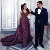 Znakomite fioletowe cekinowe sukienki wieczorowe Side High Split Celebrity Suknia Jedno ramię Syrenka Vestidos de Novia 326