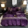 Bedding Sets 4/6pcs Fleece Fabric Embroidery Duvet Cover Flat/Fitted Sheet Pillowcase US Size Quilt Pillow