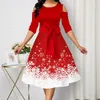Casual Dresses Christmas Dress Women Long Sleeve V-neck Snowflake Print 2022 Holiday Party Ladies Mini Plus Size S-5XL