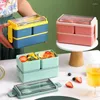 Dijksets Sets Bento Box Japanse lunch voor kinderen Microwaveable dubbellaags compartiment Lunchbox School Child Kitchen opslagcontainer