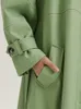 女性の革のフェイクラウターロスプリングサイズサイズの長いグリーンブラックソフトプートレンチコート女性用ラグランスリーブベルトシングルブレストファッション221010