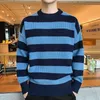 Suéteres masculinos suéter coreano Mulheres Harajuku Pullover de algodão casual Winter Oversized para roupas de rua listradas 221008