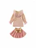 Meisje jurken babymeisjes schattige mesh ruches kraag top big boog geplooide jurk 2pc sets kleding kinderen kinderen verjaardagsfeestje dinne prinses