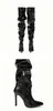 부츠 고품질 Pleated 특허 가죽 오토바이 무릎 부츠 여성 패션 지적 발가락 우편 허벅지 높은 레이디 신발 J220923