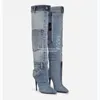 Botas Mujeres Patchwork Denim Knee High Toe Stiletto Comfort Fashion Oto￱o Invierno Plus Tama￱o 34-43 Llegada 2023