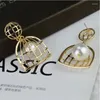 Dangle Earrings Korean Style Bird Cage For Women Fashion Jewelry Drop Earring Exaggeration Personality Party Imitation Pearls Ear Studs