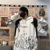 Hoodies للسيدات Sweatshirts Kpop Retro Flame Print Hoodie Version ins Harajuku BF Style Street Hip-Hop فضفاضة بالإضافة إلى قميص من النوعية المخملية للرجال والنساء 221010