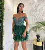 Casual jurken groen sexy off-shoulder veer mini jurk met pailletten dames banket avond 2022 drop groothandel nr. 382