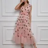 Casual Dresses Gaono Women Party Long Dress Short Sleeve V Neck Tie-up Front High Waist Fruit Sequins Ruffle Tulle Hem Princess