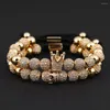 Charm Armband Luxury Crown Men 8mm Micro Pave CZ rund flätad macrame armband handgjorda smycken present pulseira feminina