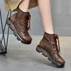 SURET BUTY YILUAN RETRO Oryginalne skórzane puste sandały Hole Kobieta 2022 Spring Summer Platform Lace-Up swobodne kobiety