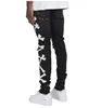 Patchwork Men's Wzór dżinsy Jean Bone Hombre Motorcycle Pants Fall Streetwear Rubed Jean noir Homme Zipper Pant for Men Zcbm