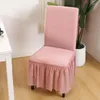 Housses de chaise de haute qualité Jacquard extensible élastique rose Anti-poussière meubles Stretch mariage salle à manger tabouret couverture avec jupe