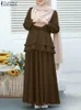 Two Piece Dress ZANZEA Fashion Women Casual Long Sleeve Blouse Maxi Skirts Suits 2PCS Matching Sets Elegant Dubai Turkey Set Muslim 221010